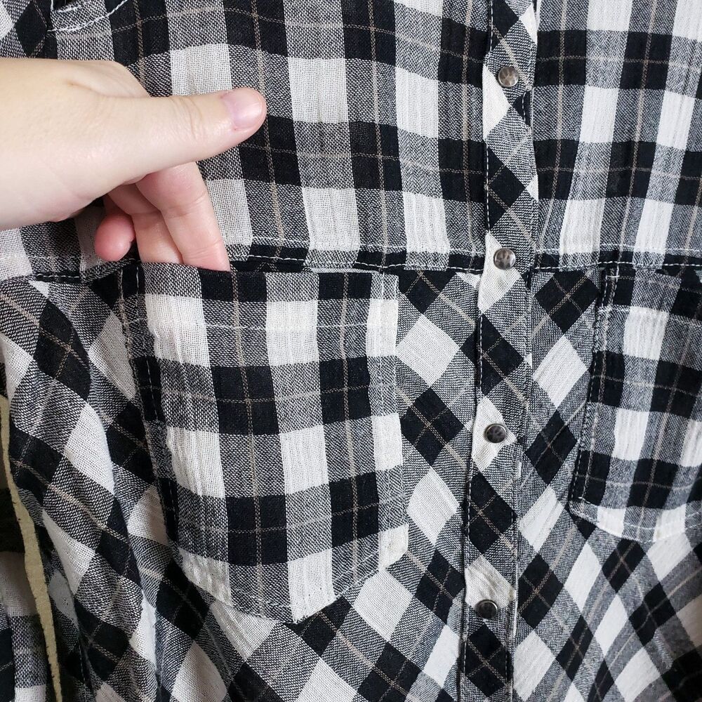 Free People Boho Western Plaid Shirt Womens XS Plaid Grunge Lace-Up Cut-Out - Picture 5 of 12
